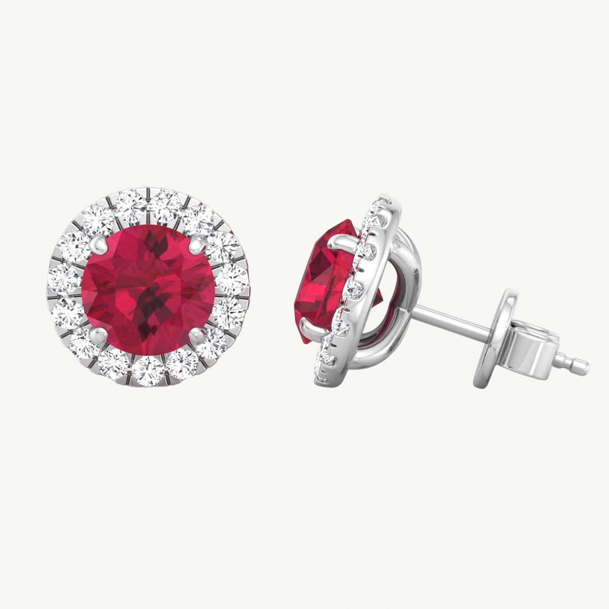 Round Cut Ruby & Diamond Halo Earrings