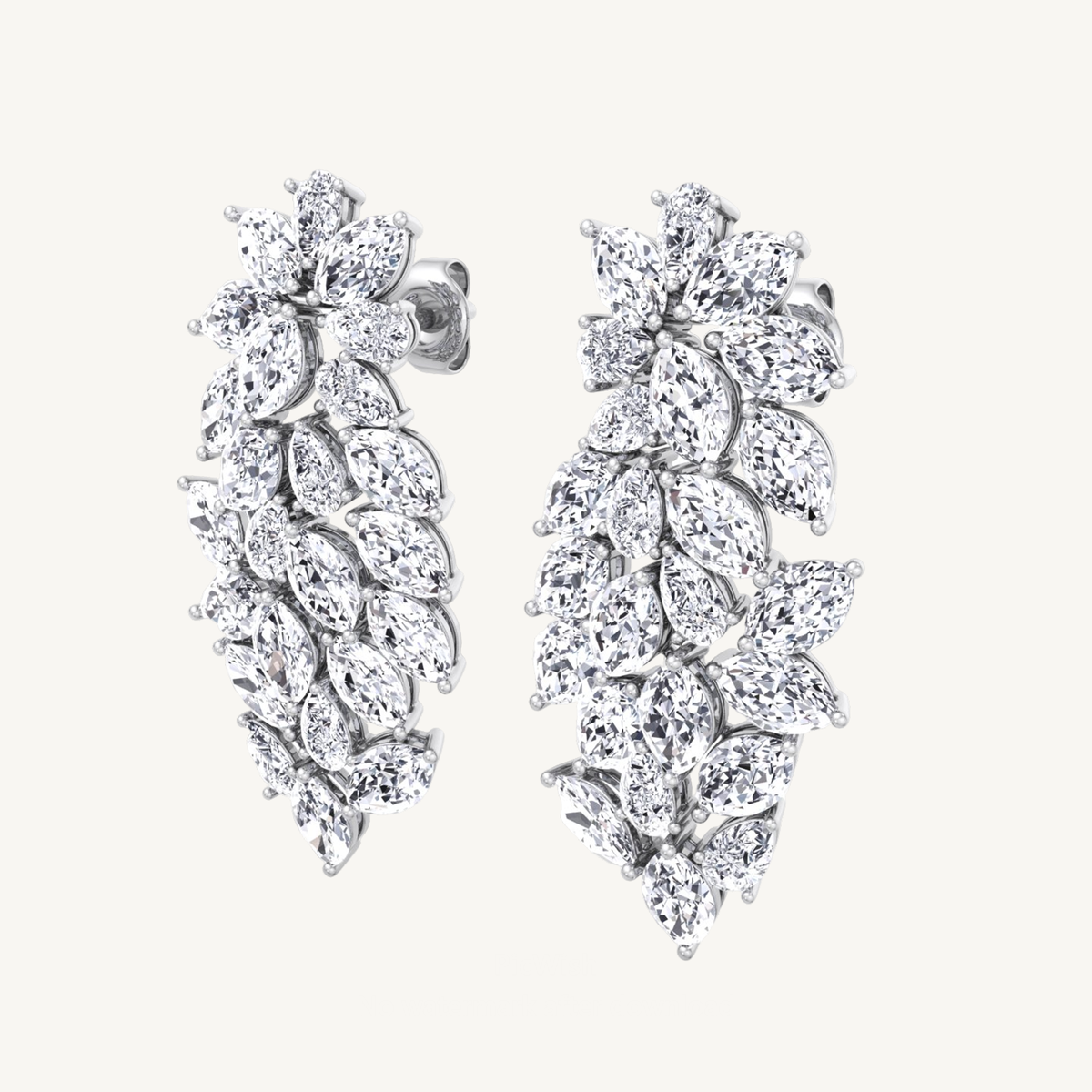 Cluster Pear and Marquise Shape Natural Diamond Drop Earrings