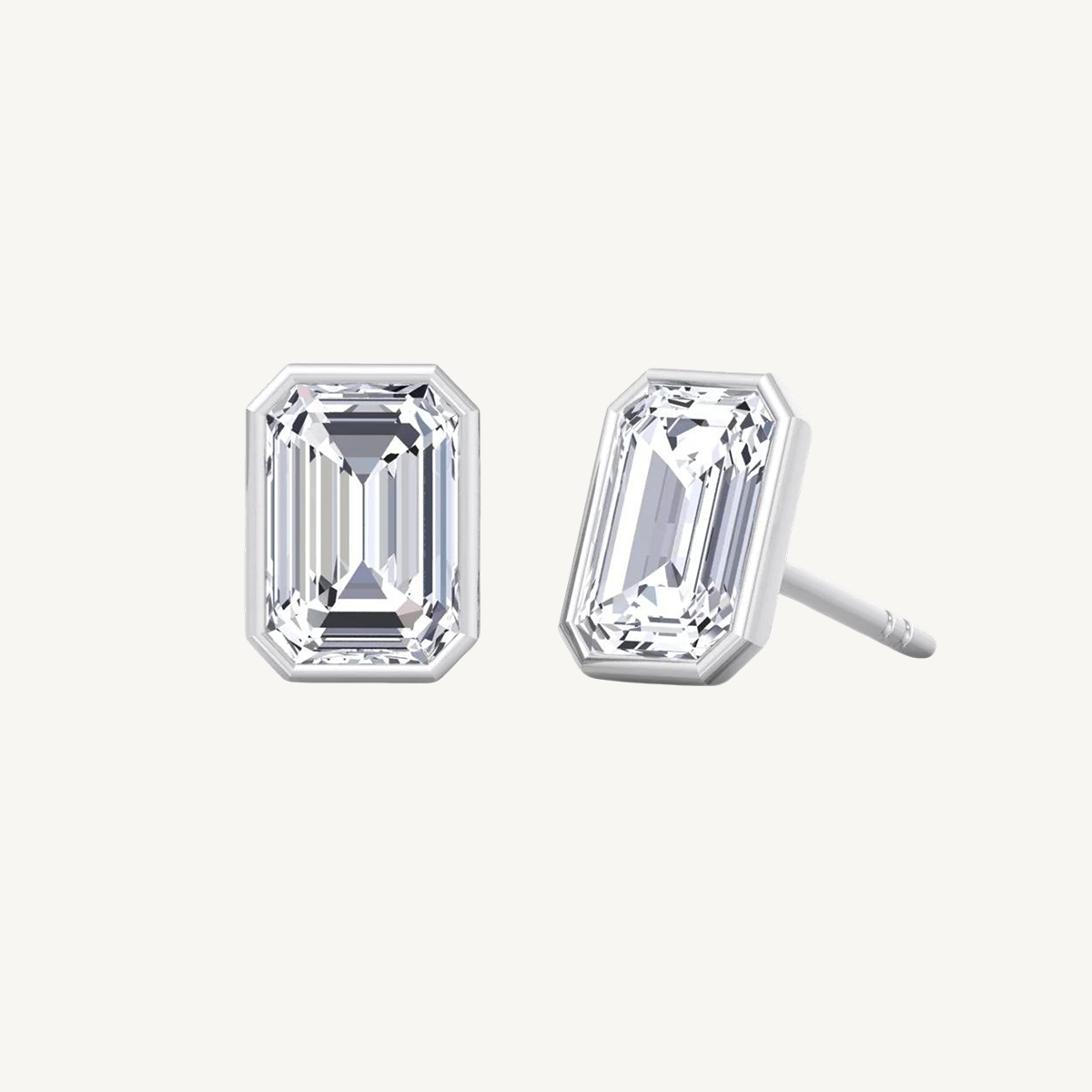 Bezel Set Emerald Shape Natural Diamond Studs