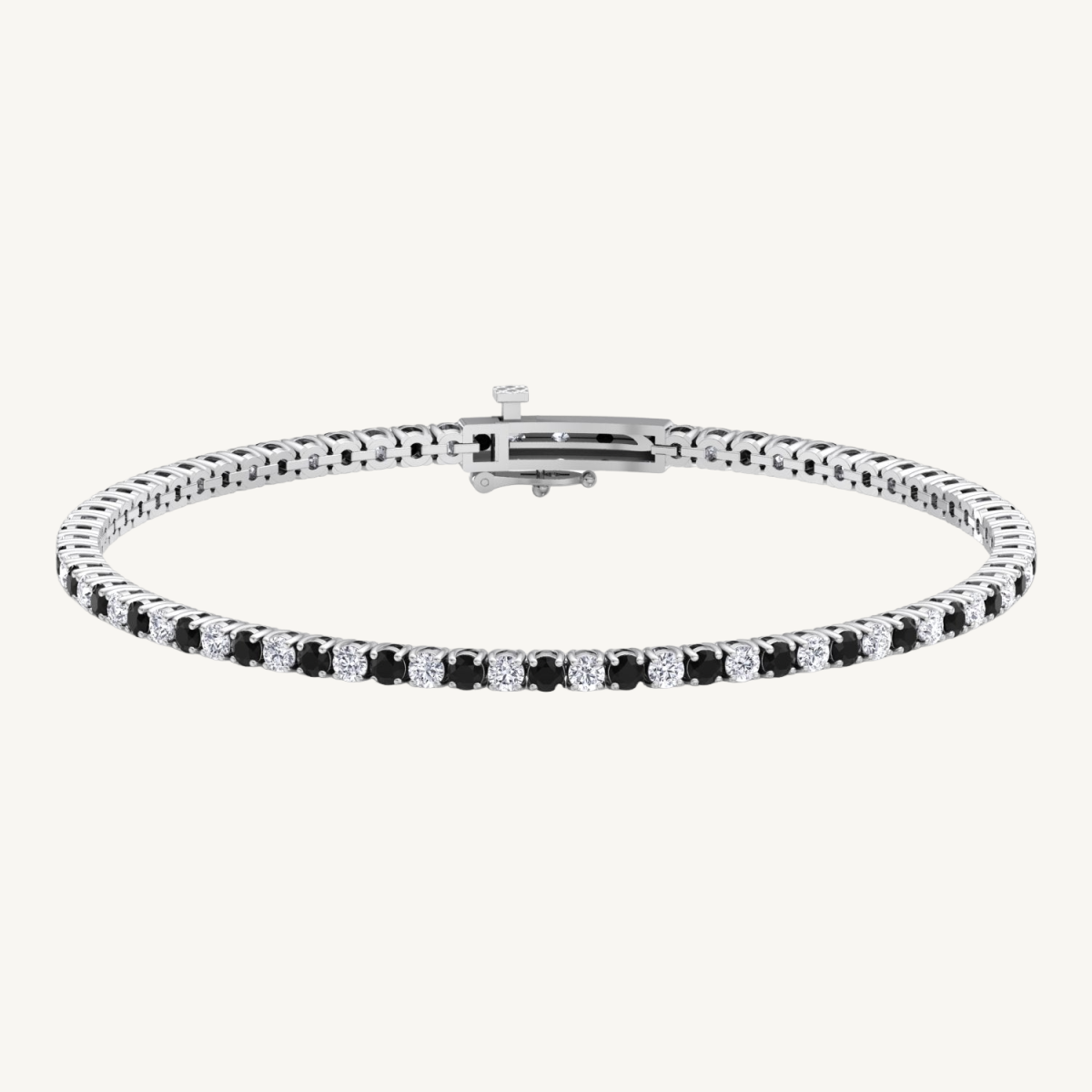 4-prong black and white alternating natural diamond tennis bracelet 14K gold