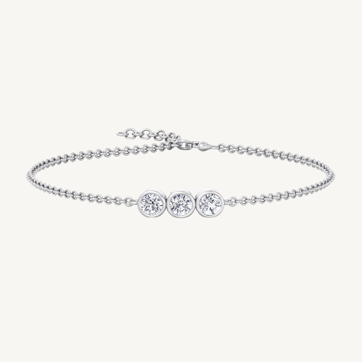Three Stone Bezel Set Natural Diamond Rolo Chain Bracelet