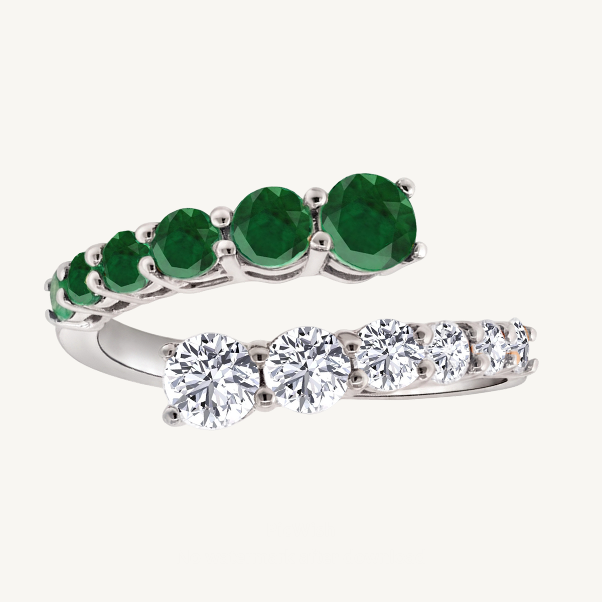 Round Cut Natural Green Emerald and Diamond Wrap Ring