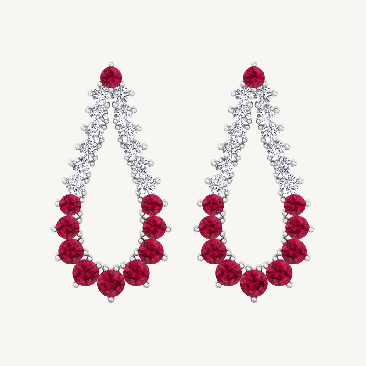 Natural Diamond & Red Ruby Teardrop Shape Fashion Earrings
