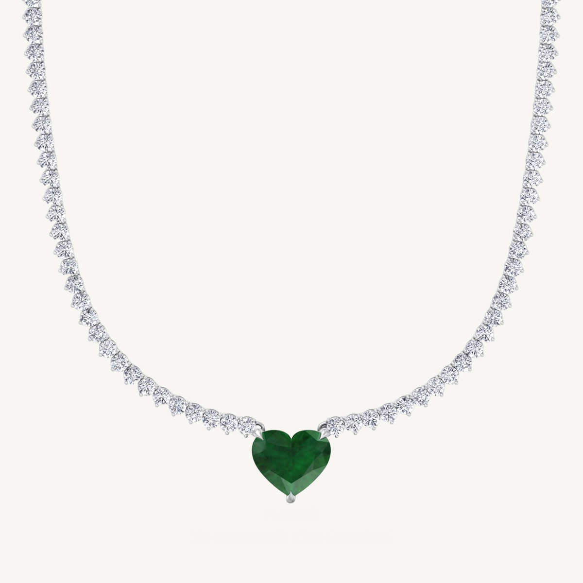 13CT T.W. 3-Prong Tennis Necklace with Green Emerald Heart Shape Pendant