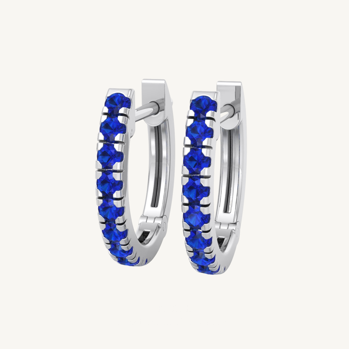 Natural Blue Sapphire Round Shape Huggie Hoop Earrings
