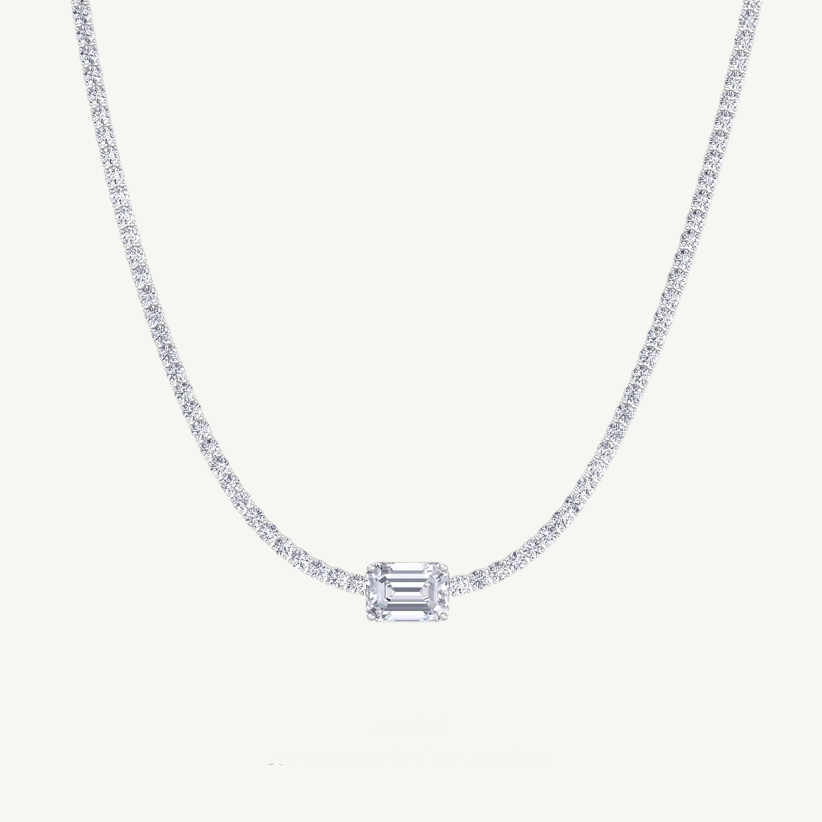 (10.75CT T.W) Classic Natural Diamond Tennis Necklace With Emerald Cut Diamond Center Stone