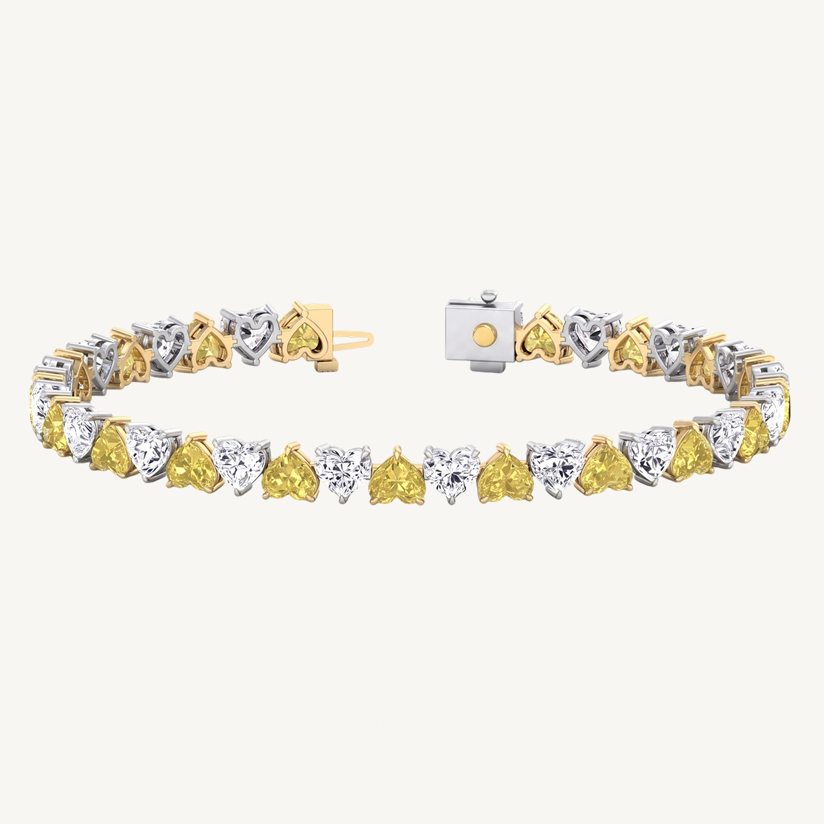 12CT T.W. Heart Shape Natural White and Fancy Yellow Diamond Two-Tone Tennis Bracelet