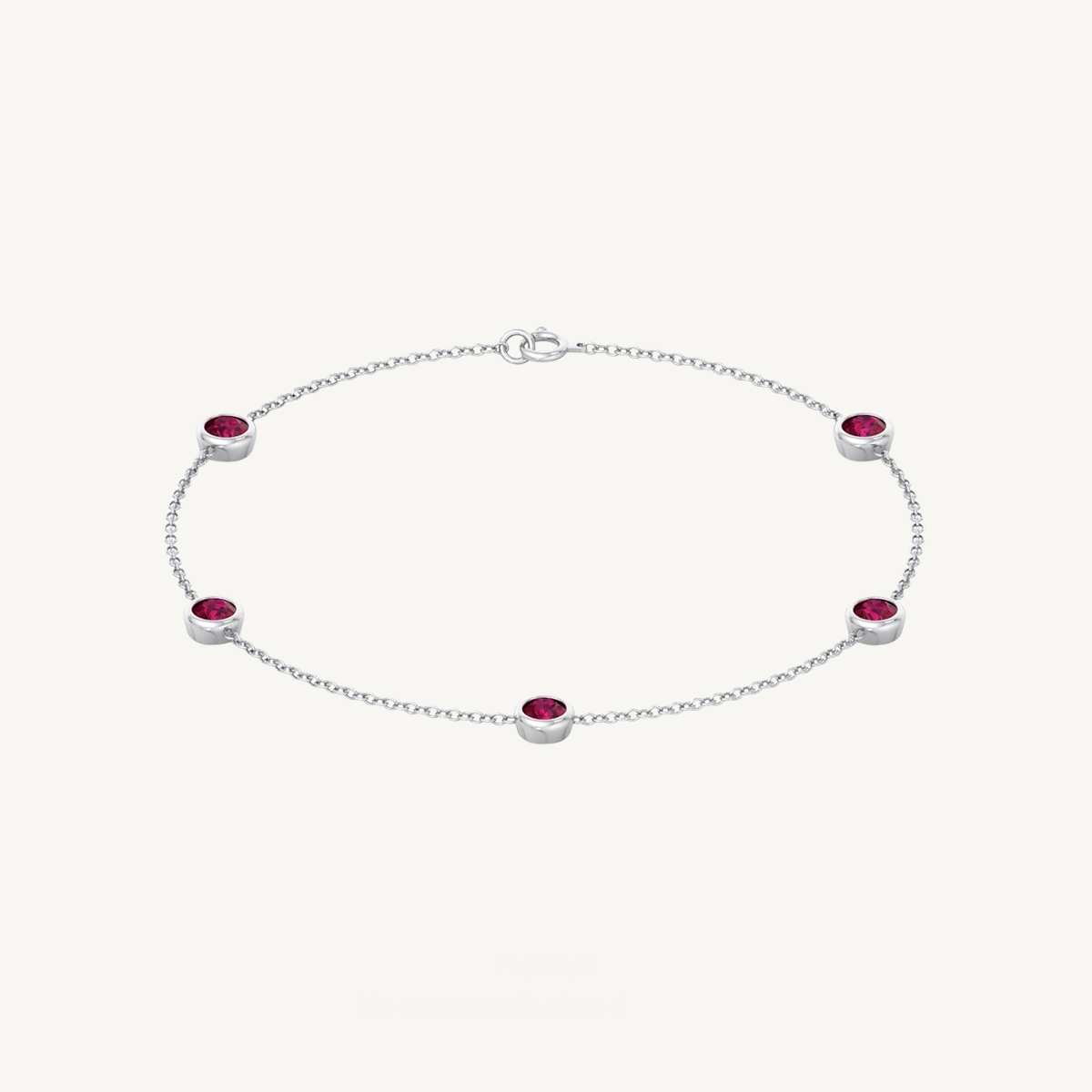 1.25CT Round Natural Red Rubies Station Bracelet in Solid Gold