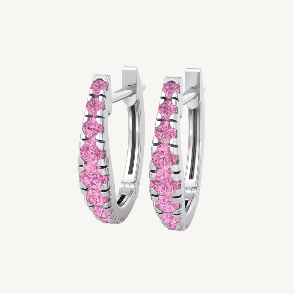 Natural Pink Sapphire Graduated Round Shape Huggie Hoop Earrings
