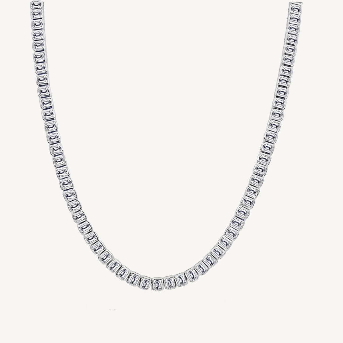 Bezel Set Emerald Shape Natural Diamond Tennis Necklace 18K Solid Gold