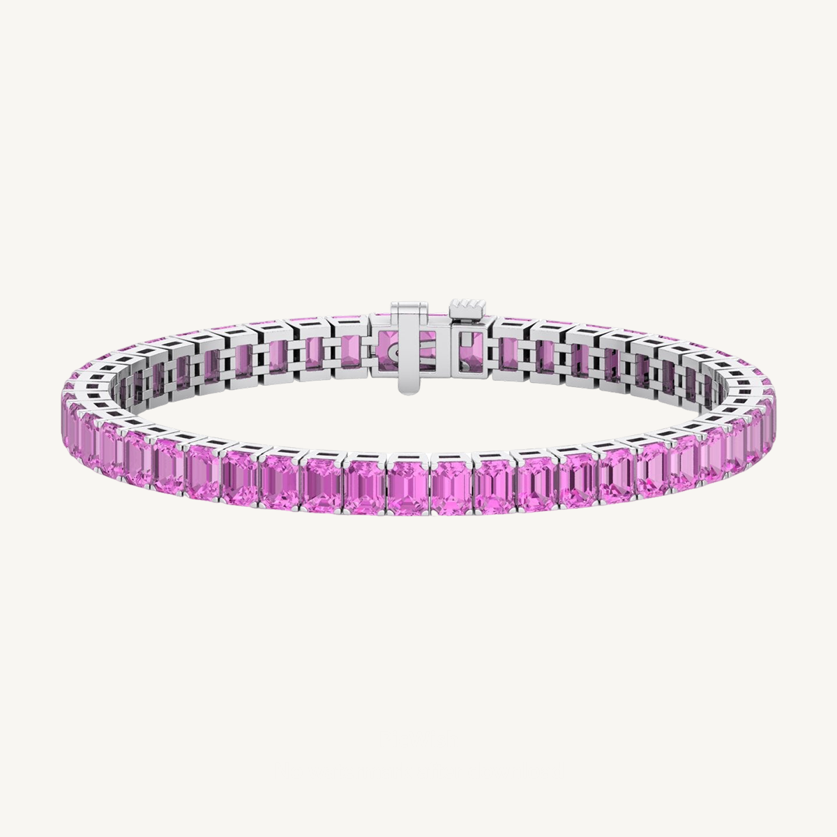 15CT Emerald Cut Natural Pink Sapphire Tennis Bracelet