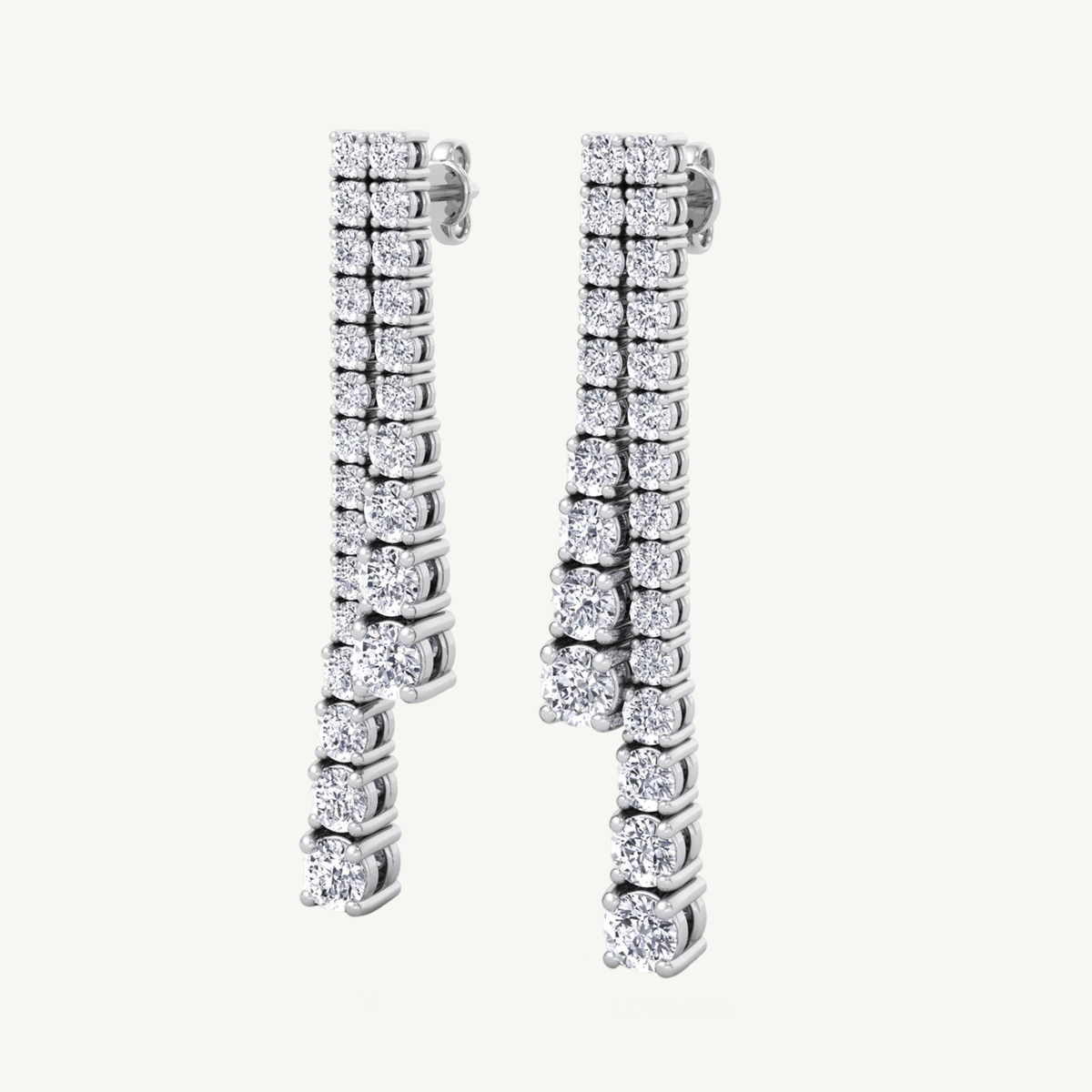Double Strand Graduated Natural Diamond Dangle Earrings