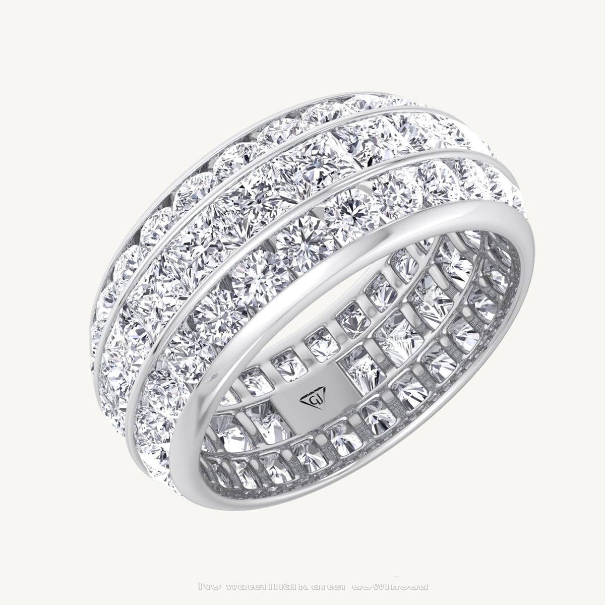 5.5CT 3 Row Channel Set Princess and Round Cut Diamond Eternity Band