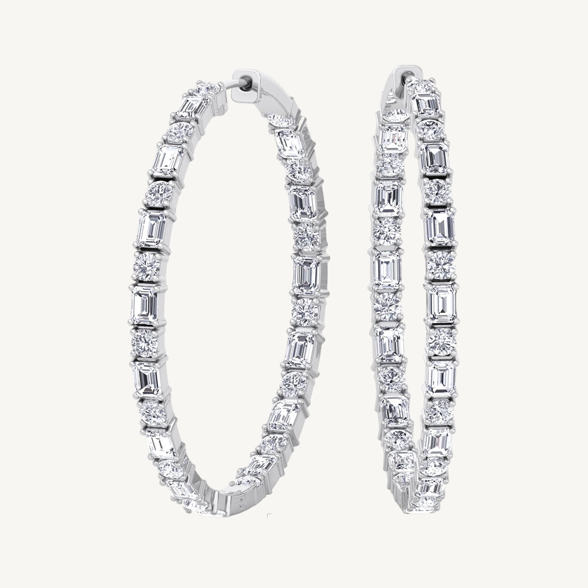Emerald and Round Cut Natural Diamond Eternity Hoops