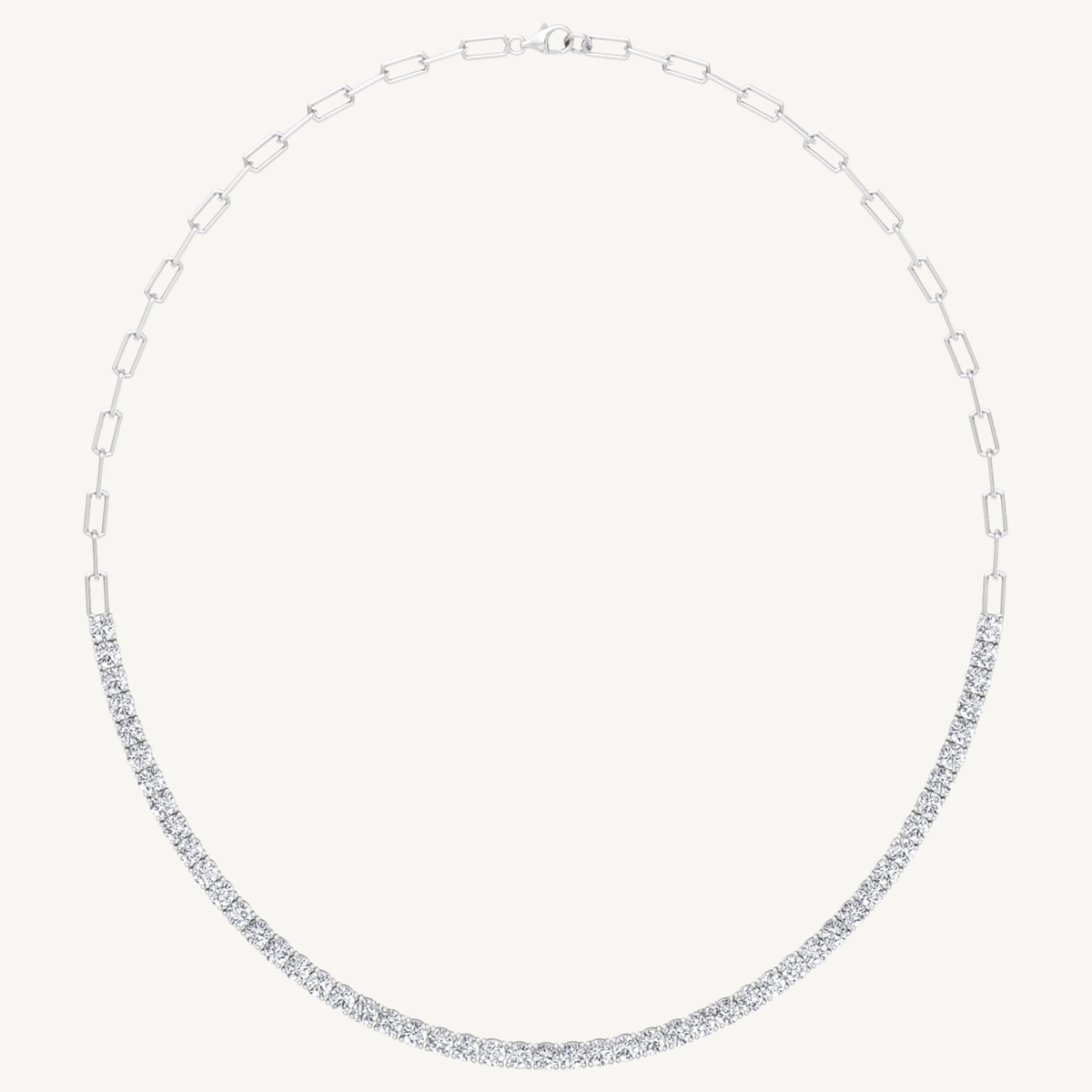 Halfway Adjustable Natural Diamond Tennis Necklace With Paperclip Chain