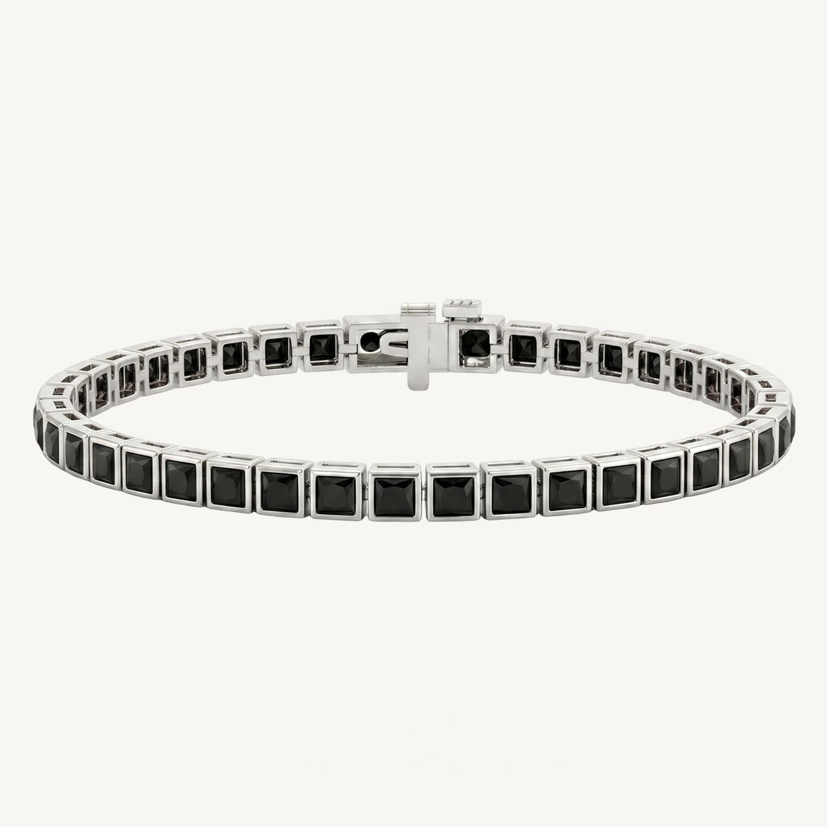 Bezel Set Princess Cut Natural Black Diamond Tennis Bracelet 18K Solid Gold