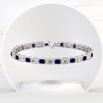 Bezel Set Natural Diamond and Blue Sapphire Tennis Bracelet WG
