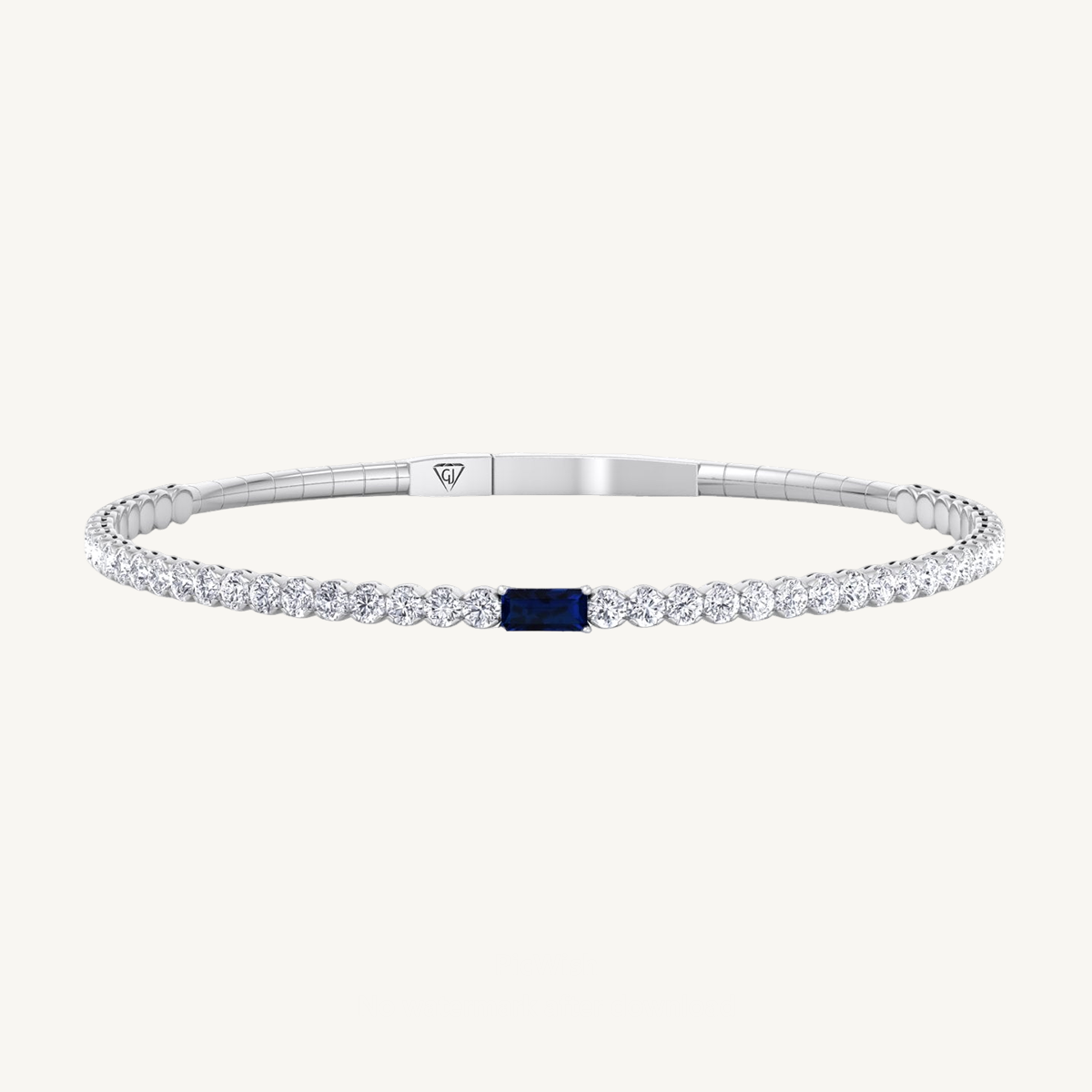 Baguette Natural Sapphire & Round Natural Diamond Flexible Bangle in 14K Solid Gold