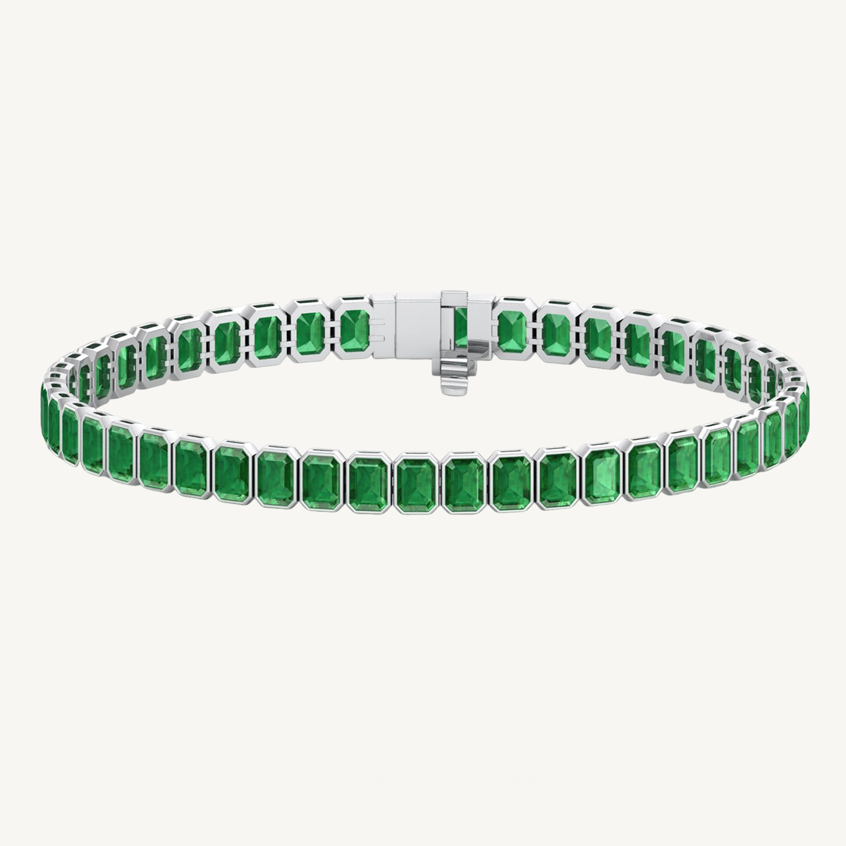 Bezel Set Emerald Cut Natural Green Emerald Tennis Bracelet 14K Solid Gold