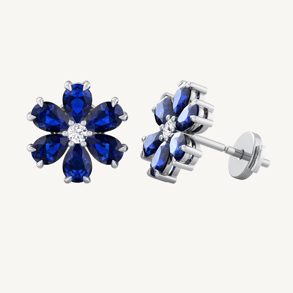 Pear Shaped Sapphire & Diamond Cluster Earrings