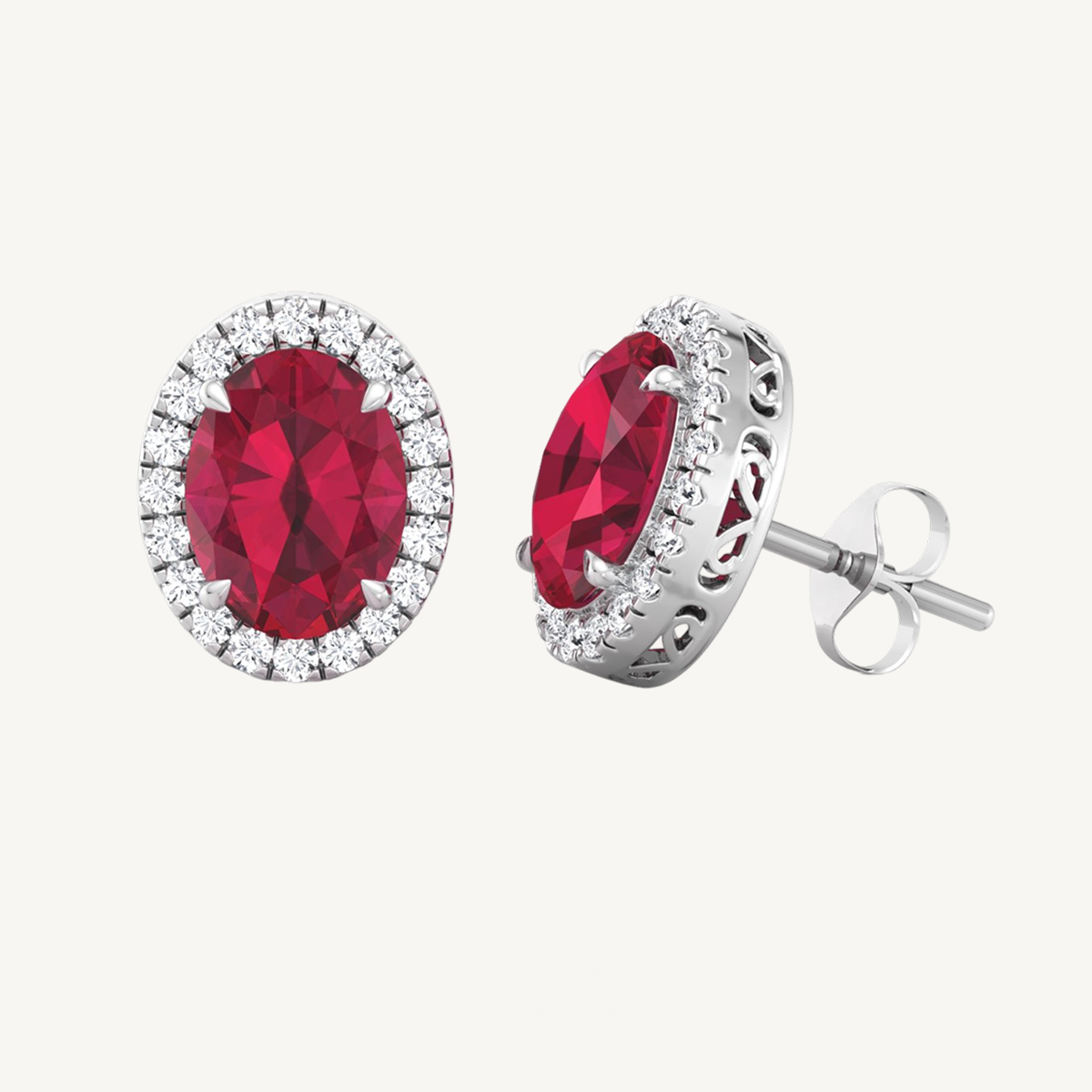 Oval Cut Ruby and Diamond Halo Earrings