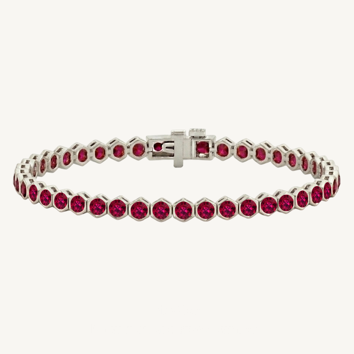 Bezel Set Natural Red Ruby Honeycomb Tennis Bracelet 14K Solid Gold