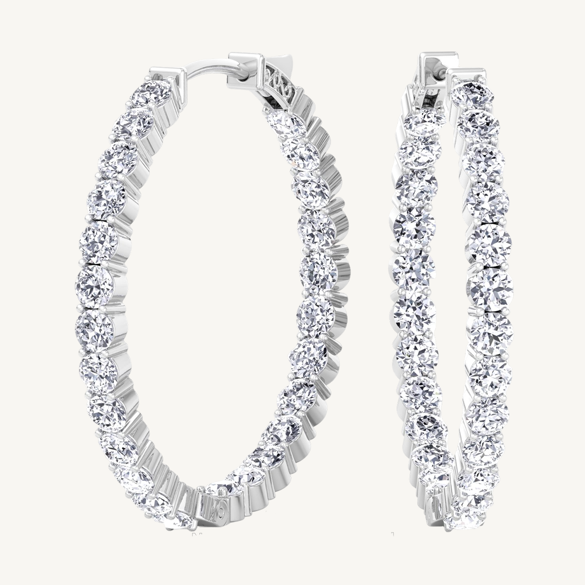 5CT Inside Out Round Diamond Hoop Earrings 1.75"
