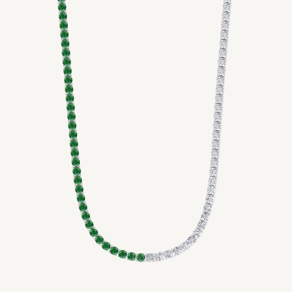 Natural Half Green Emerald and Diamond Tennis Necklace 14K Solid Gold