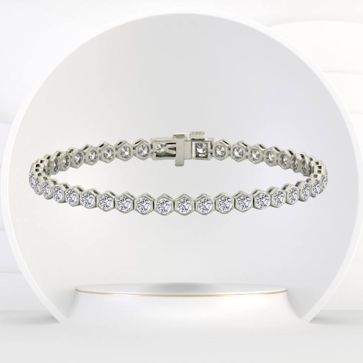Bezel Set Natural Diamond Honeycomb Tennis Bracelet