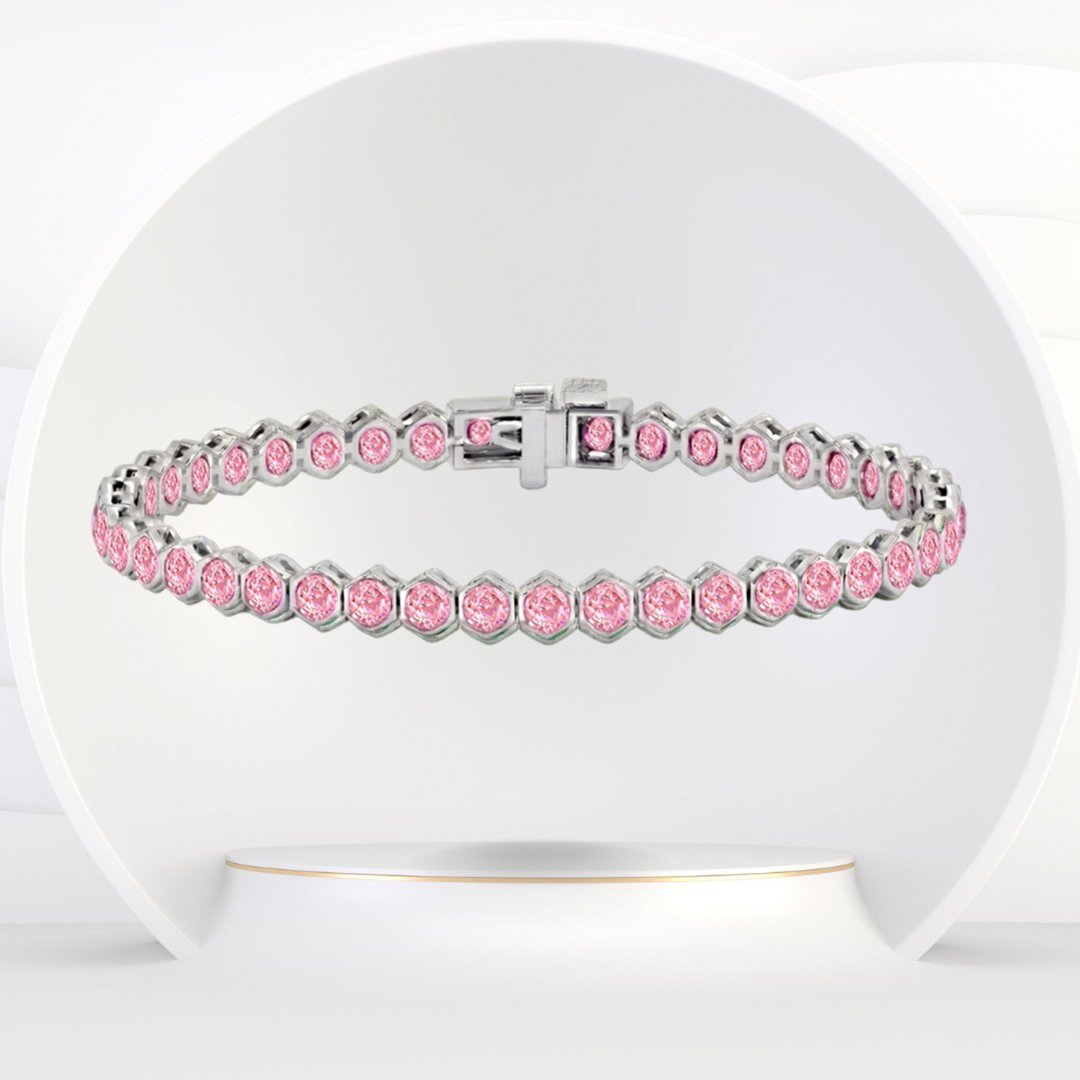 Bezel Set Natural Pink Sapphire Honeycomb Tennis Bracelet