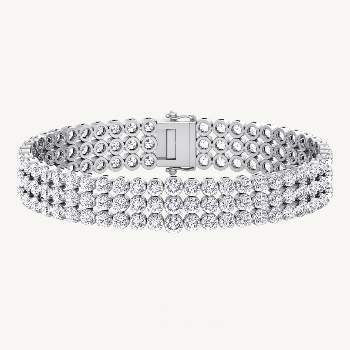 Triple Row Graduated Natural Diamond Tennis Bracelet 18K Solid Gold