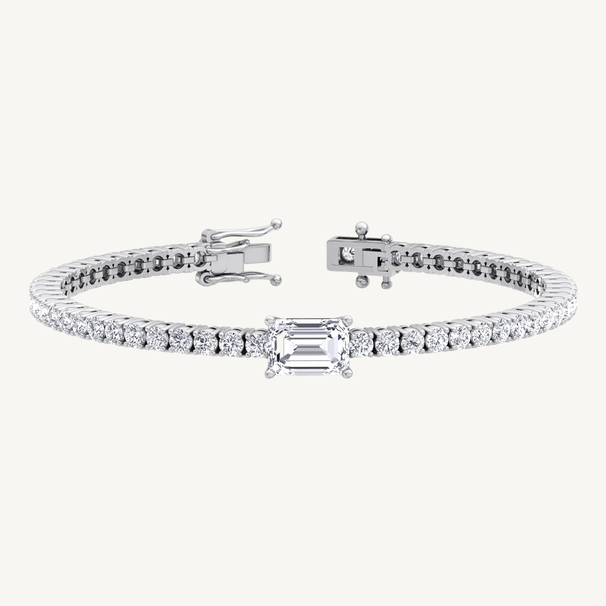 7 CT T.W Emerald Cut Single Stone Natural Diamond Tennis Bracelet 18K Solid Gold