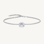 Bezel set emerald cut natural diamond chain bracelet 14K gold