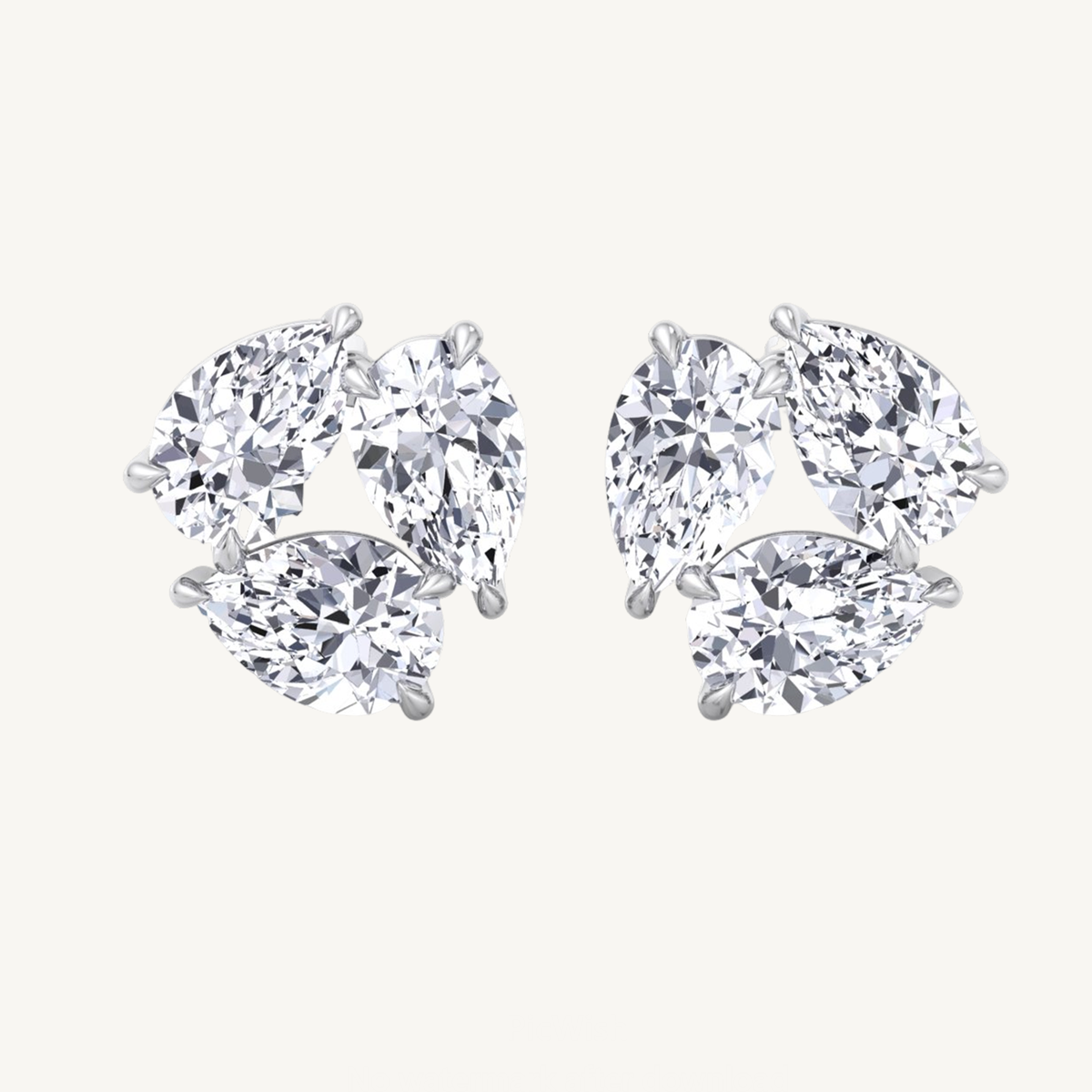 3 Stone Pear Shape Natural Diamond Trio Studs