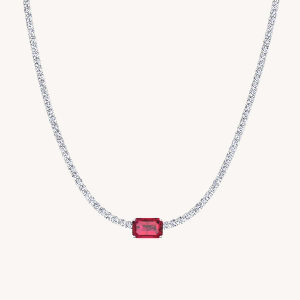 (12CT T.W.) Single Stone Red Ruby Natural Diamond Tennis Necklace