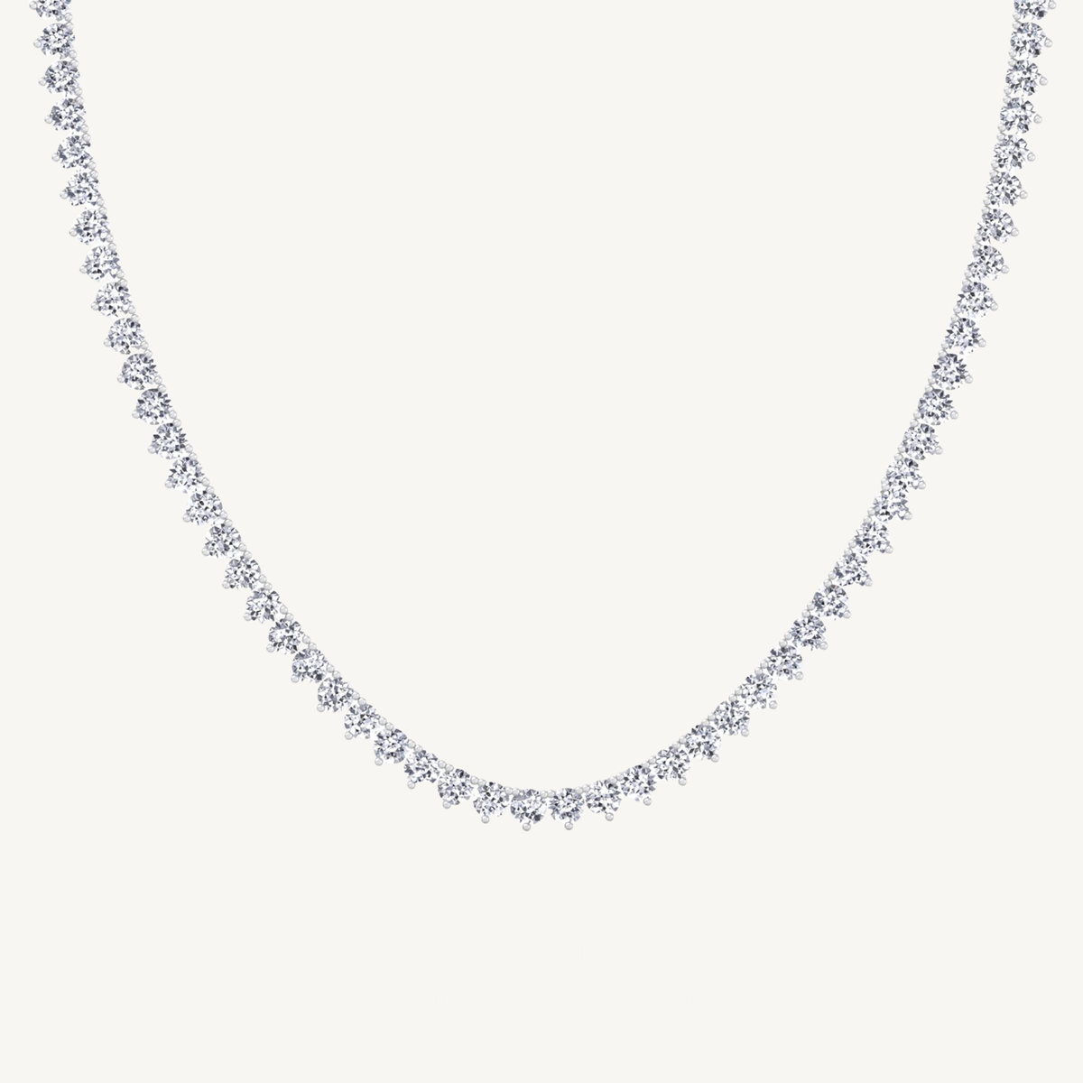 3 Prong Natural Diamond Tennis Necklace - Martini Style 14K Solid Gold
