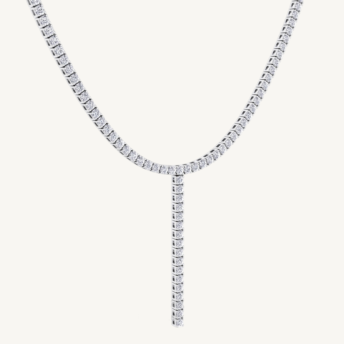 4 Prong Natural Diamond Y Drop Tennis Necklace 14K Solid Gold