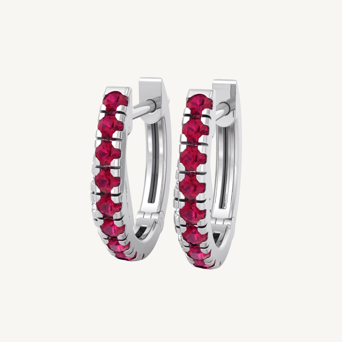 Natural Red Ruby Round Shape Huggie Hoop Earrings