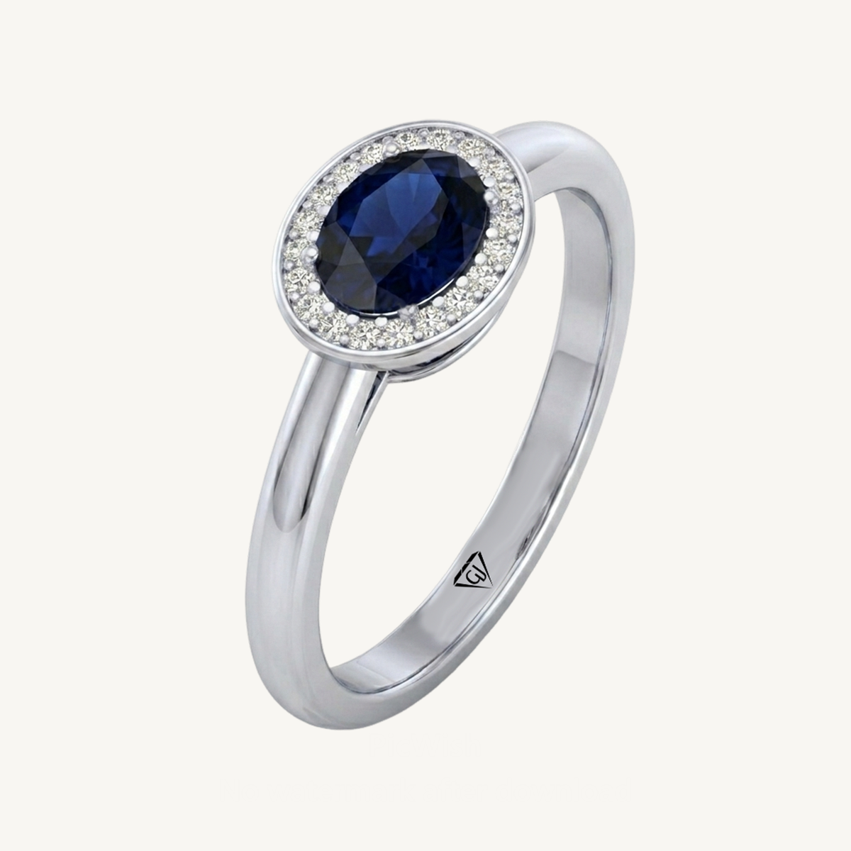 Natural Oval Shape Blue Sapphire Halo Engagement Ring