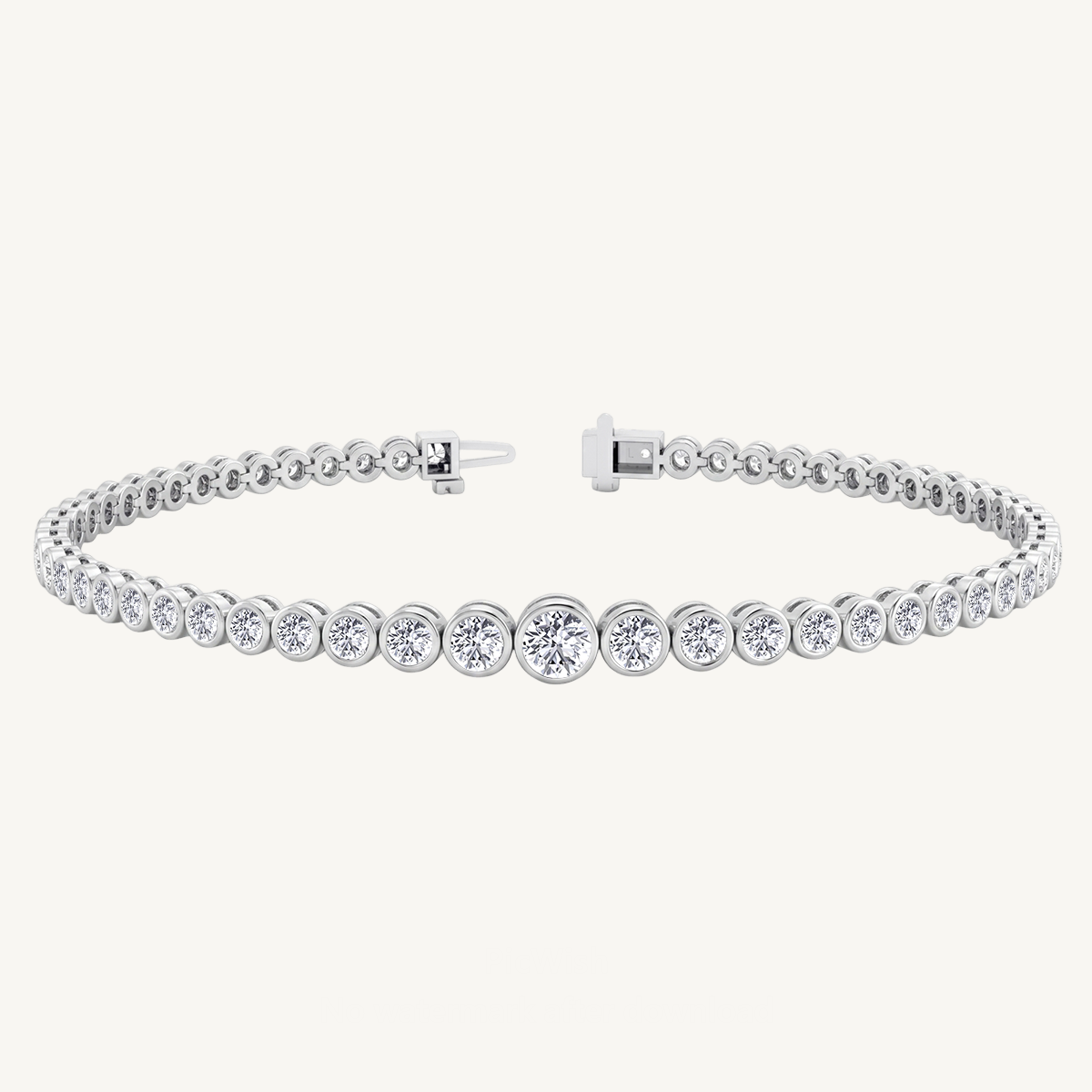 Bezel Set Graduated Natural Diamond Tennis Bracelet 14K Solid Gold