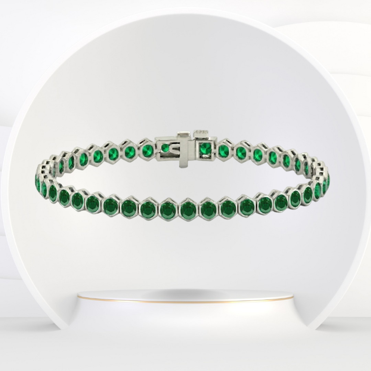 Bezel Set Natural Green Emerald Honeycomb Tennis Bracelet