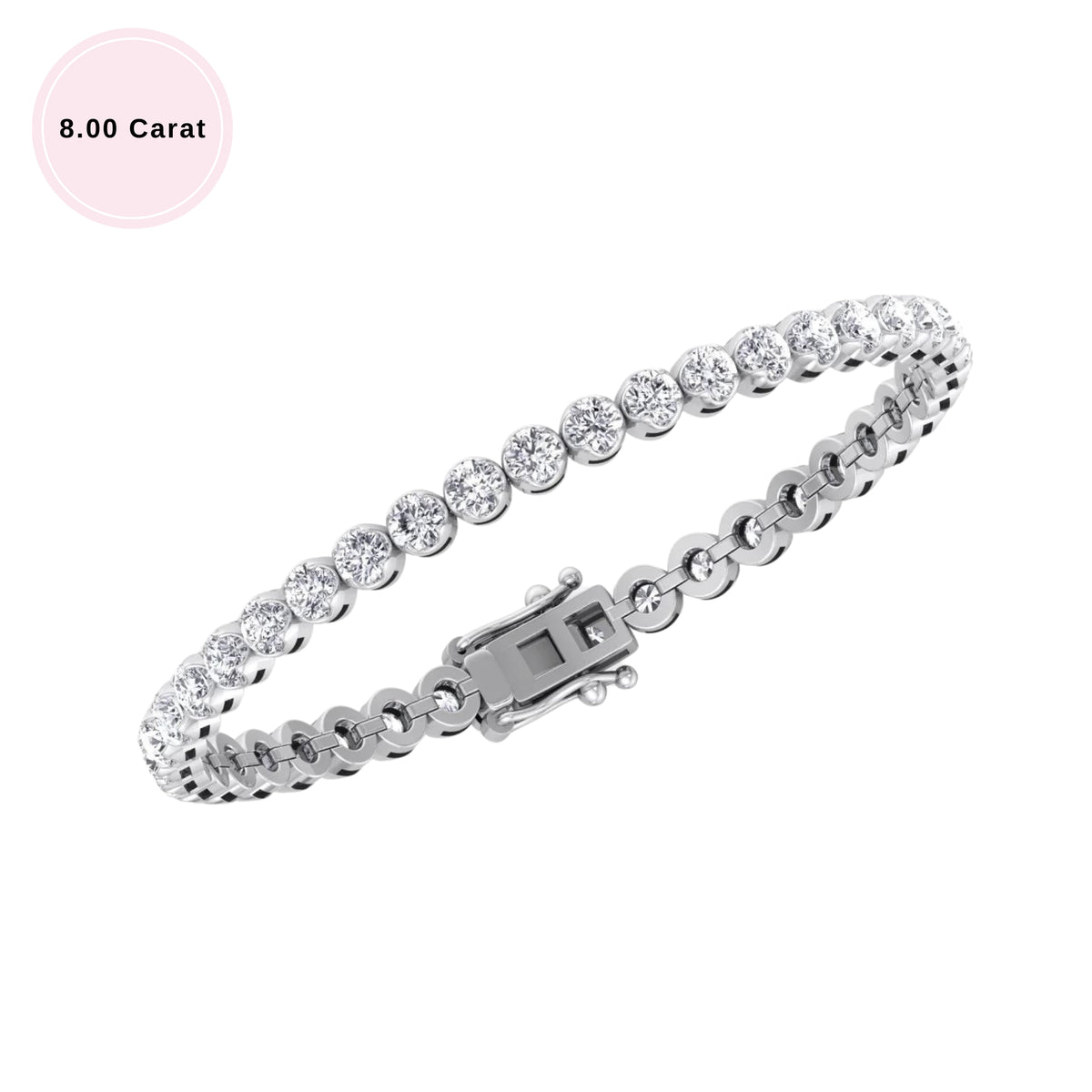 Natural diamond crown prong tennis bracelet 14K gold 8 carat
