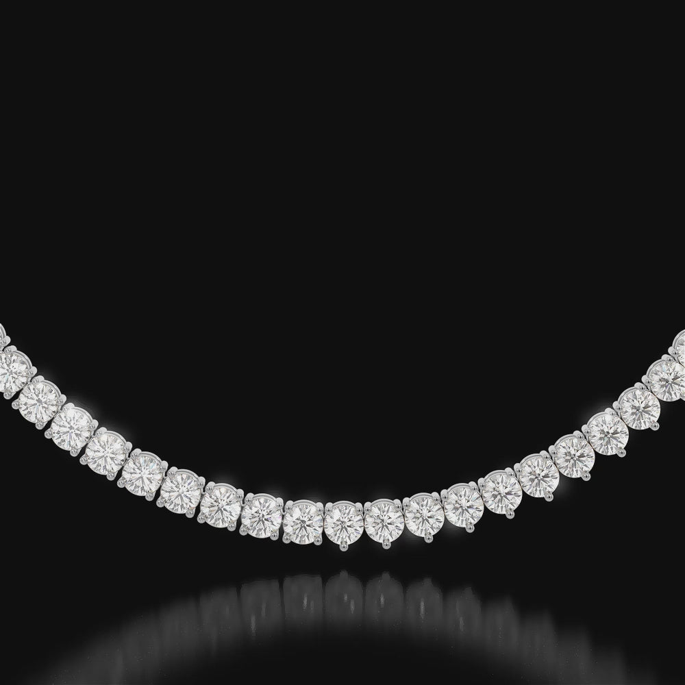 Double Setting Natural Diamond Tennis Necklace (3-Prong & 4-Prong) in 14K Solid Gold Video White