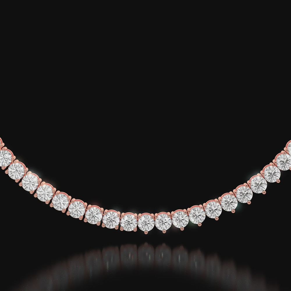 Double Setting Natural Diamond Tennis Necklace (3-Prong & 4-Prong) in 14K Solid Gold Video Rose