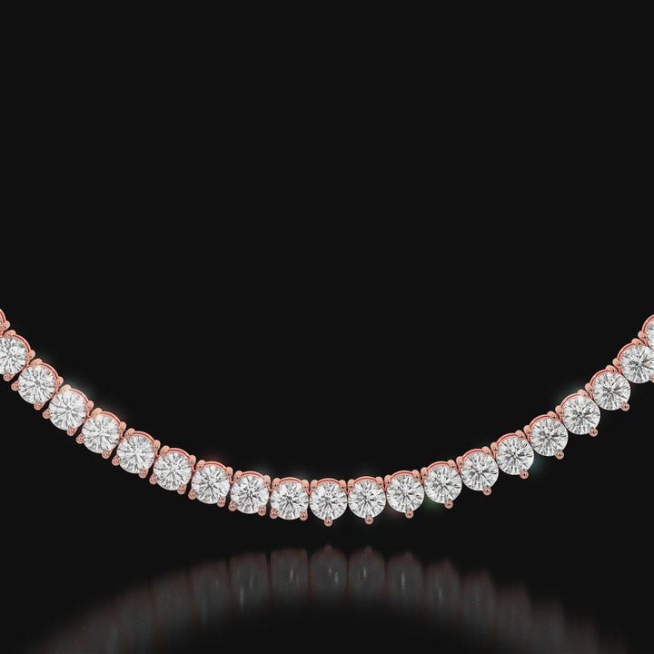 Double Setting Natural Diamond Tennis Necklace (3-Prong & 4-Prong) in 14K Solid Gold Video Rose