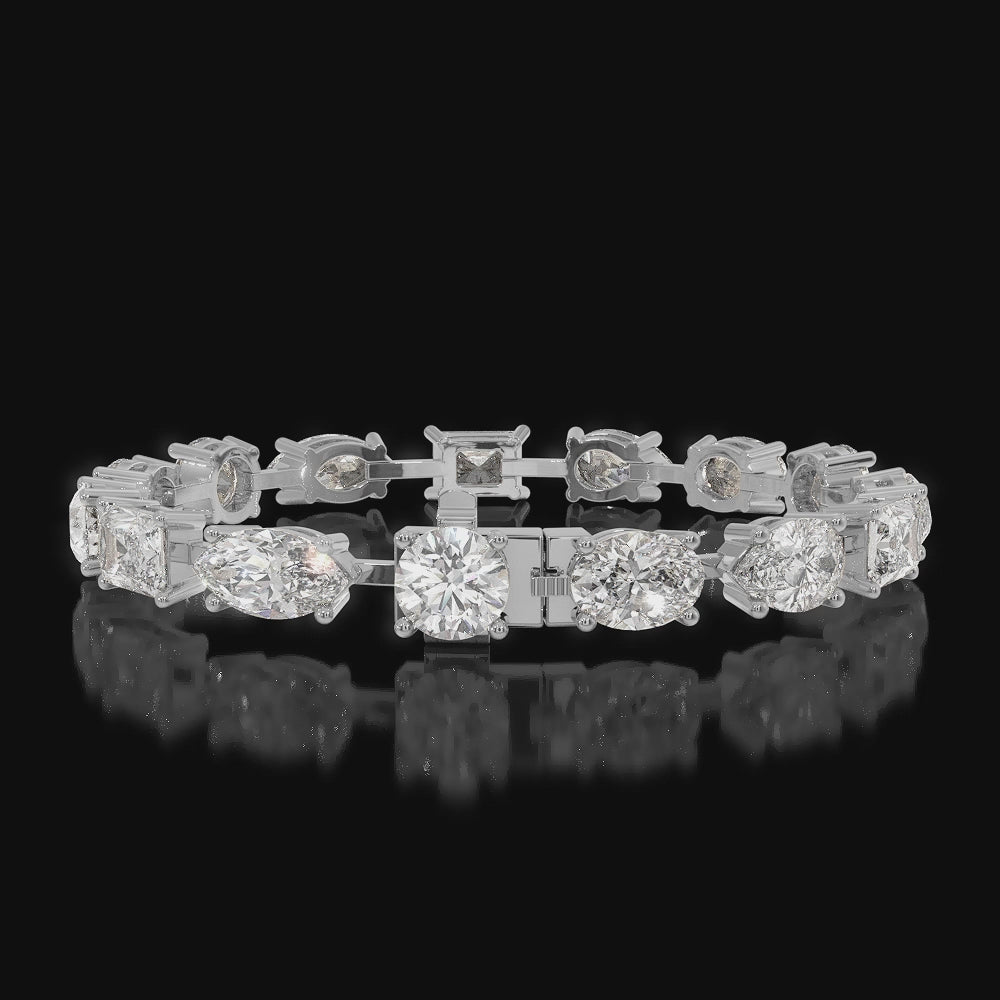 Mixed Shape Natural Diamond Tennis Bracelet White Gold