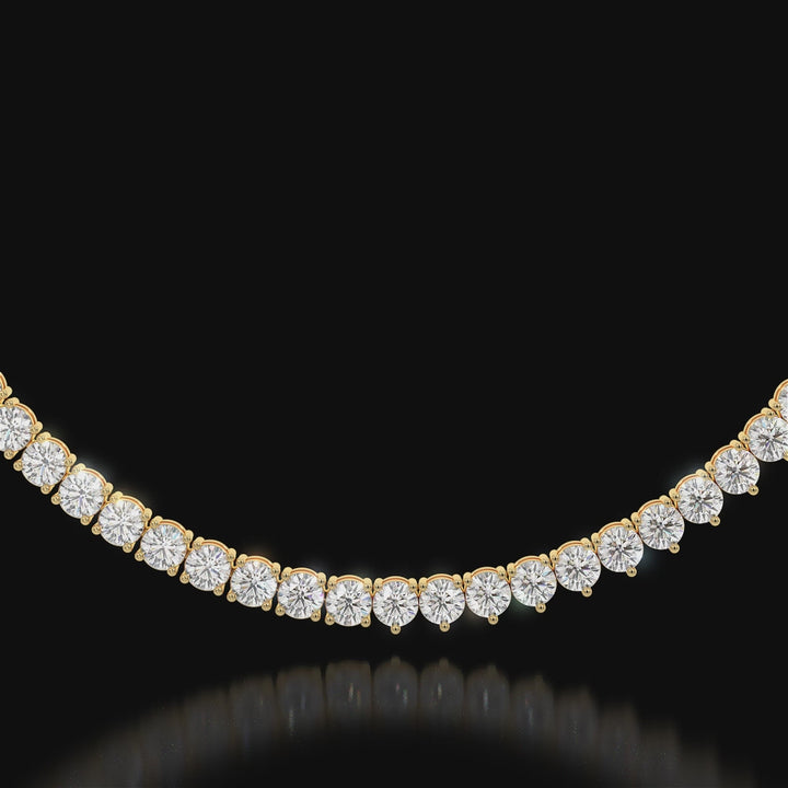 Double Setting Natural Diamond Tennis Necklace (3-Prong & 4-Prong) in 14K Solid Gold Video Yellow