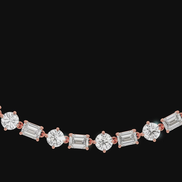 Alternating Emerald and Round Natural Diamond Tennis Necklace Rose Gold Video