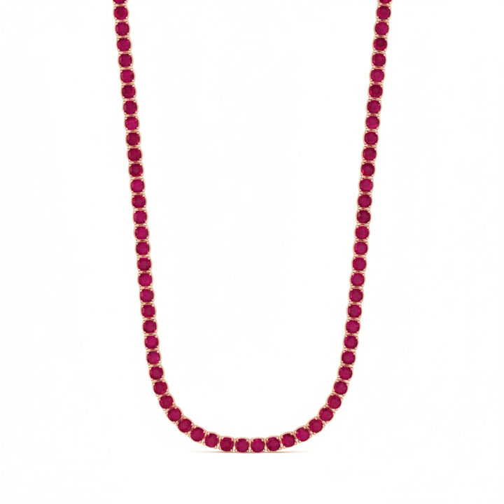 Round Cut Natural Red Ruby Tennis Necklace Rose Gold 14K