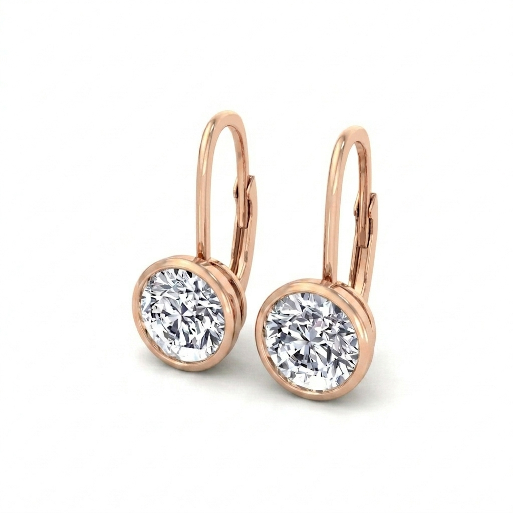 Round Shape Natural Diamond Dangle Earrings Rose Gold 14K